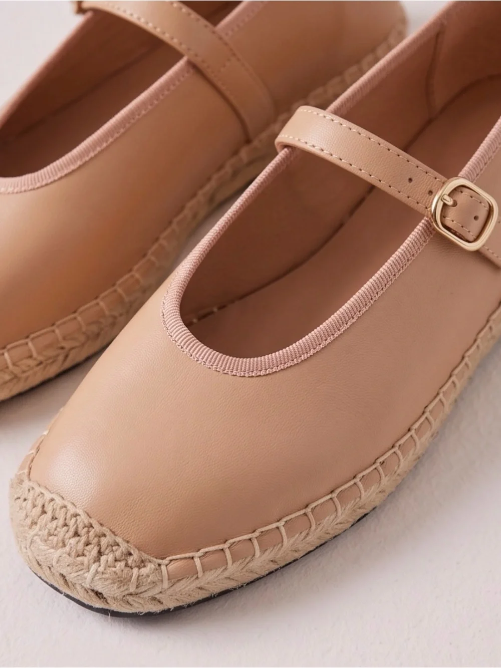 Coutgo Beige Tan Square Toe Mary Jane Espadrille Flats Ankle Strap Womens 7 NWOT